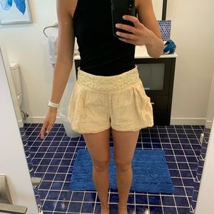 Free People Cream Flowy Shorts